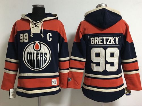 Edmonton Oilers #99 Wayne Gretzky Navy Blue Women's Old Time Lacer NHL Hoodie - Click Image to Close
